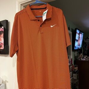 Nike Men's Orange and Black Striped Polo Shirt